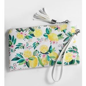 Lemon print zipper clutch wristlet